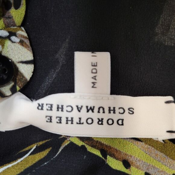 Dorothee Schumacher Black Floral Blouse Size Large (4) Viscose Fringed Back - Picture 5 of 13